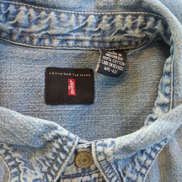 Vintage Levi’s Red Tab Denim Shirt Men’s L Distressed Button Front Long Sleeve - Picture 8 of 16